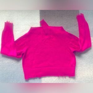 R+A Women's Pink Chunky Knit Cotton Ribbed Off The Shoulder Crop Sweater sz S​